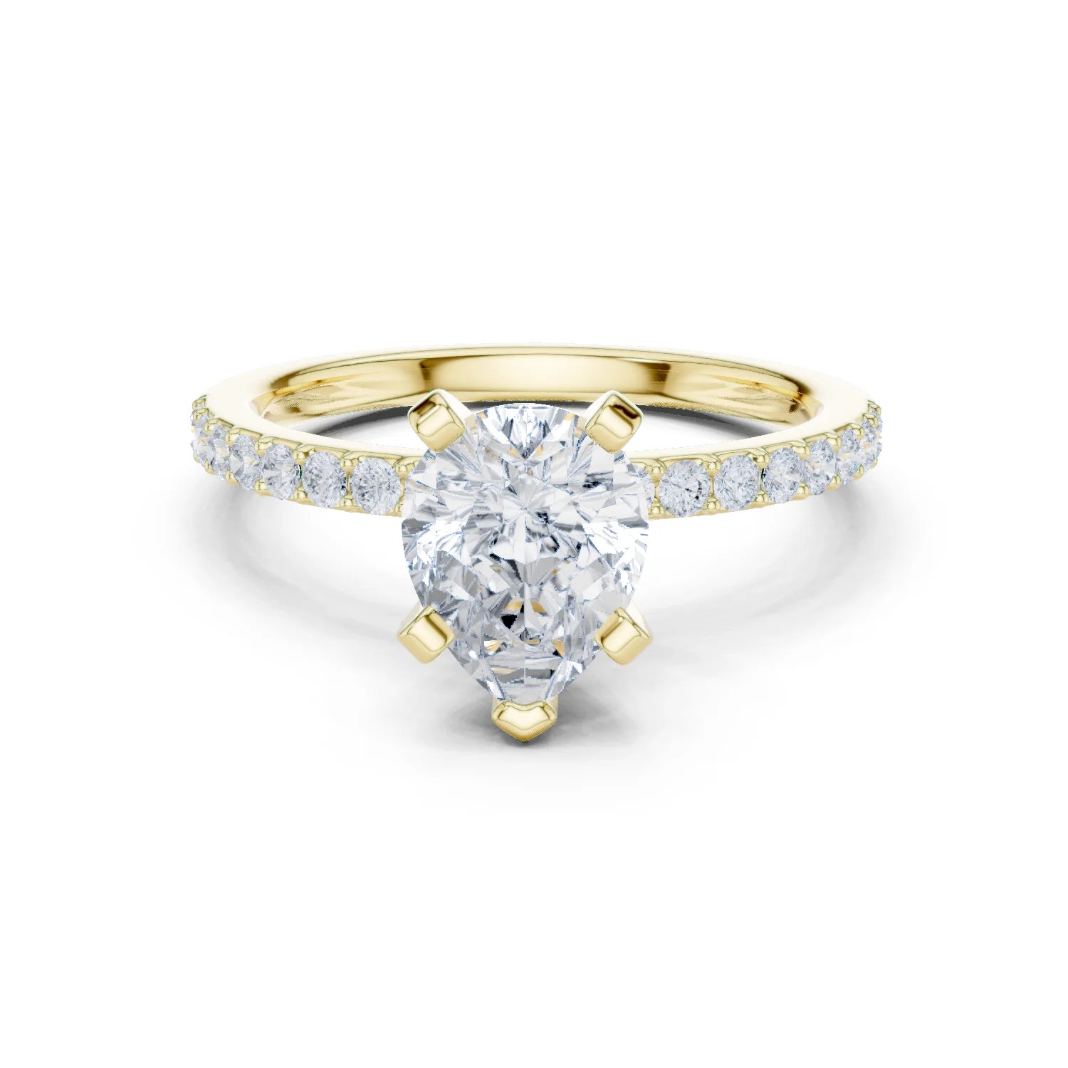 Pear Cut Diamond Pave Band Solitaire Engagement Ring