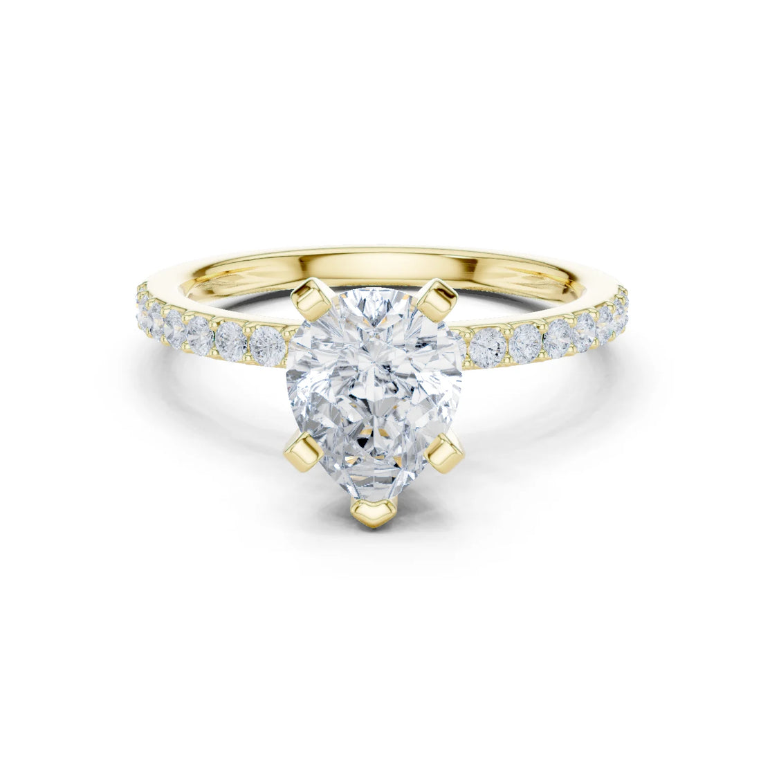 Pear Cut Diamond Pave Band Solitaire Engagement Ring