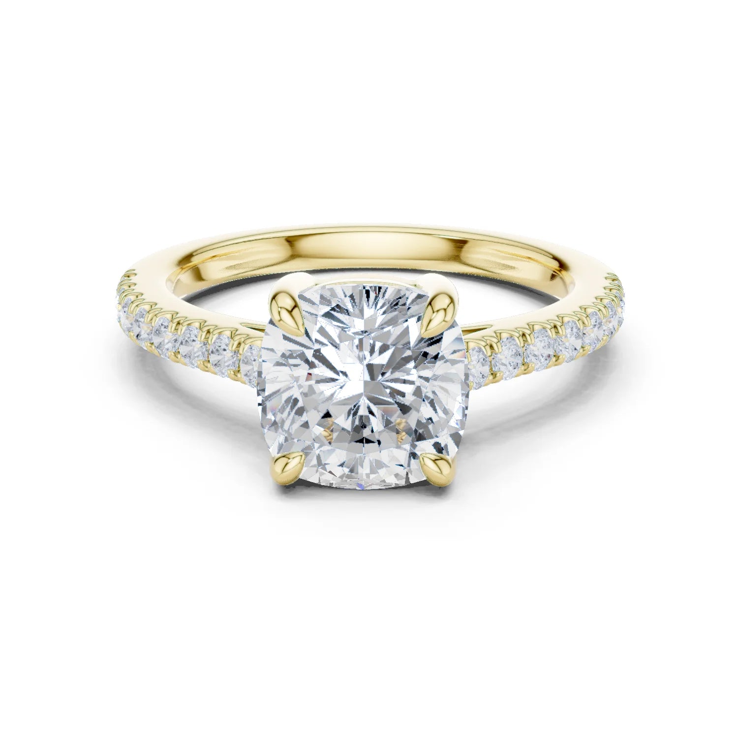 Cushion Cut Diamond Pave Band Engagement Ring