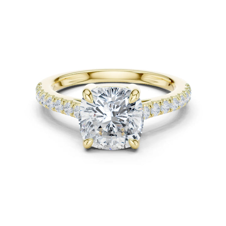 Cushion Cut Diamond Pave Band Engagement Ring