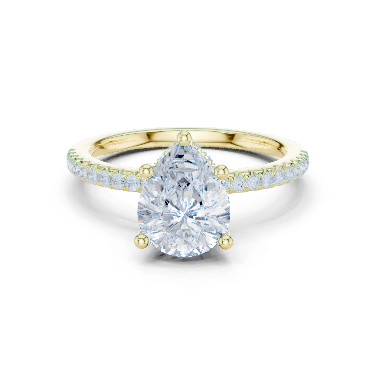 Hidden Halo Pear Cut Diamond Engagement Ring With Pave Band