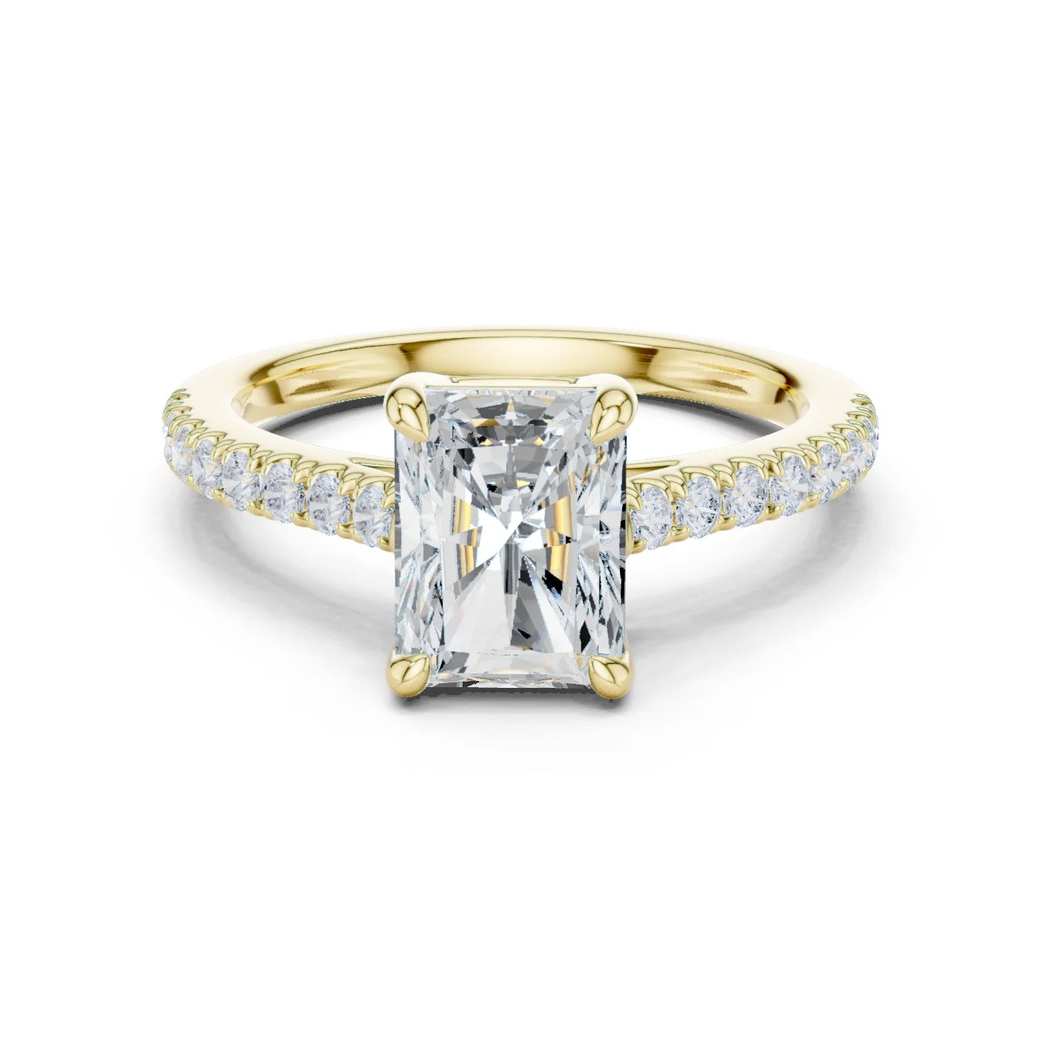 Radiant Cut Diamond Pave Band Engagement Ring