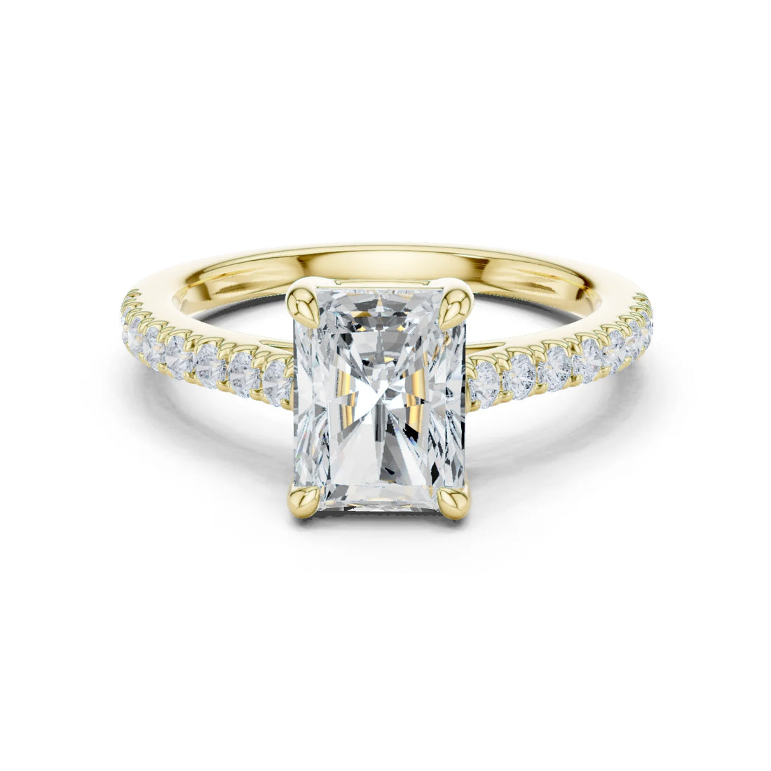 Radiant Cut Diamond Pave Band Engagement Ring