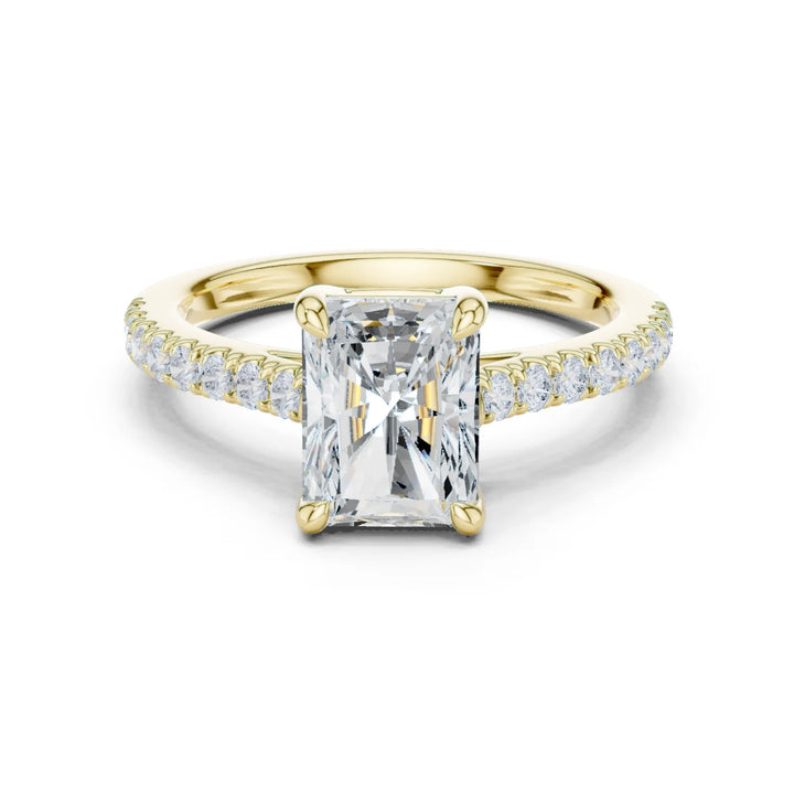 Radiant Cut Diamond Pave Band Engagement Ring