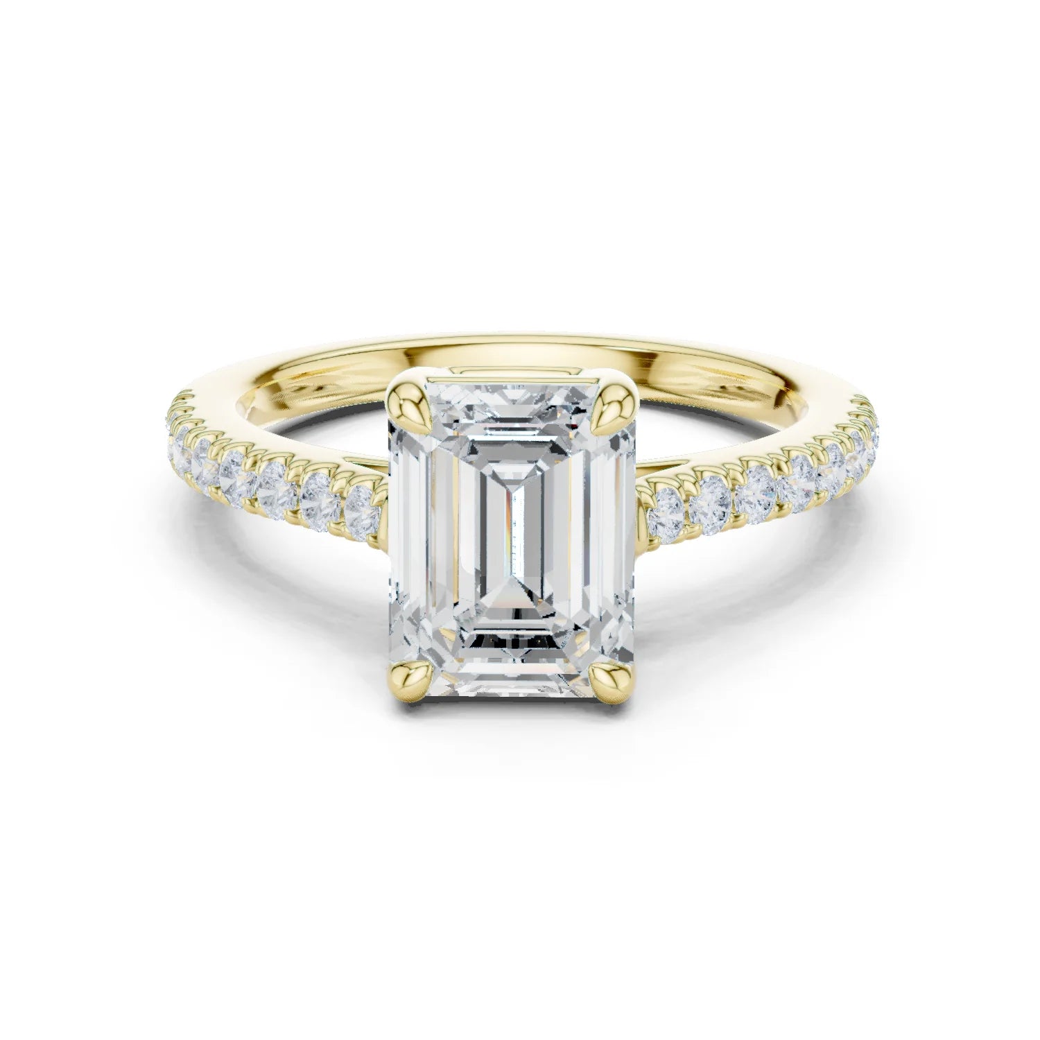 Emerald Cut Diamond Pave Band Engagement Ring