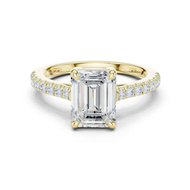 Emerald Cut Diamond Pave Band Engagement Ring