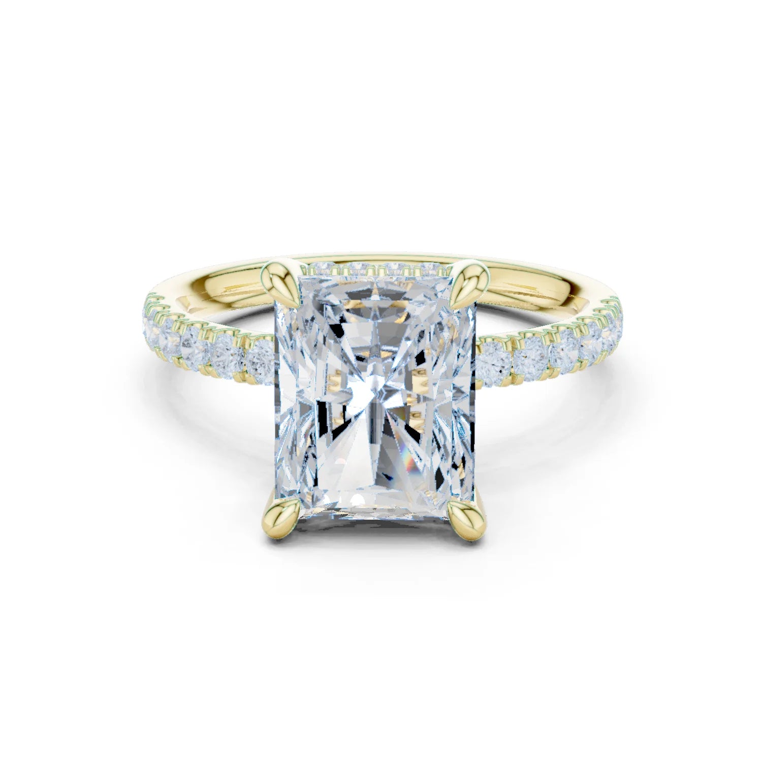 Radiant Diamond Hidden Halo Engagement Ring with Pave Band