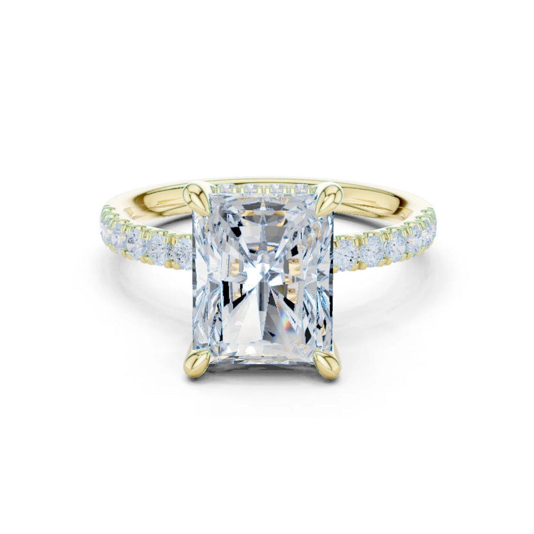 Radiant Diamond Hidden Halo Engagement Ring with Pave Band
