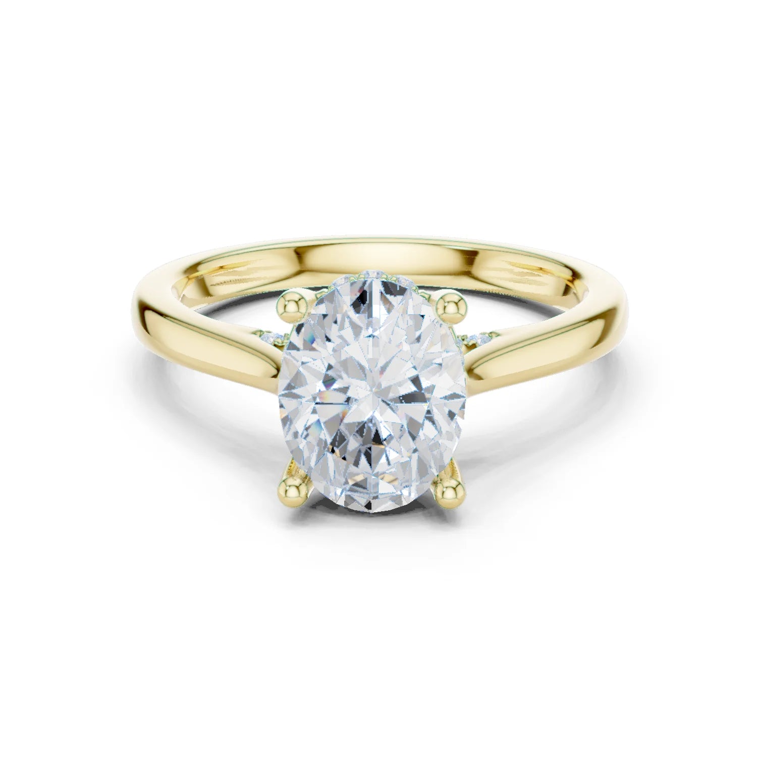 Oval Cut Diamond Hidden Halo Engagement Ring With Cathedral Pave