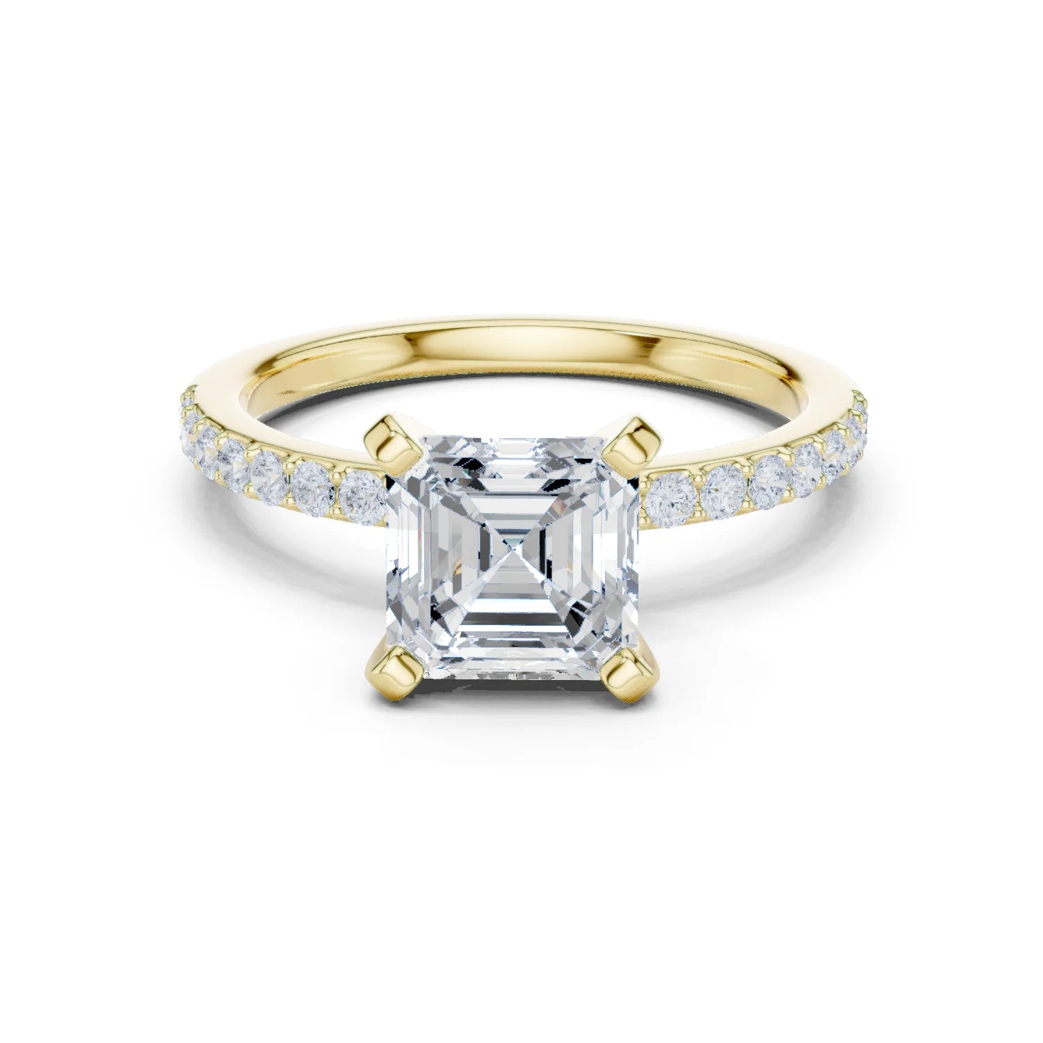 Asscher Cut Diamond Pave Band Solitaire Engagement Ring
