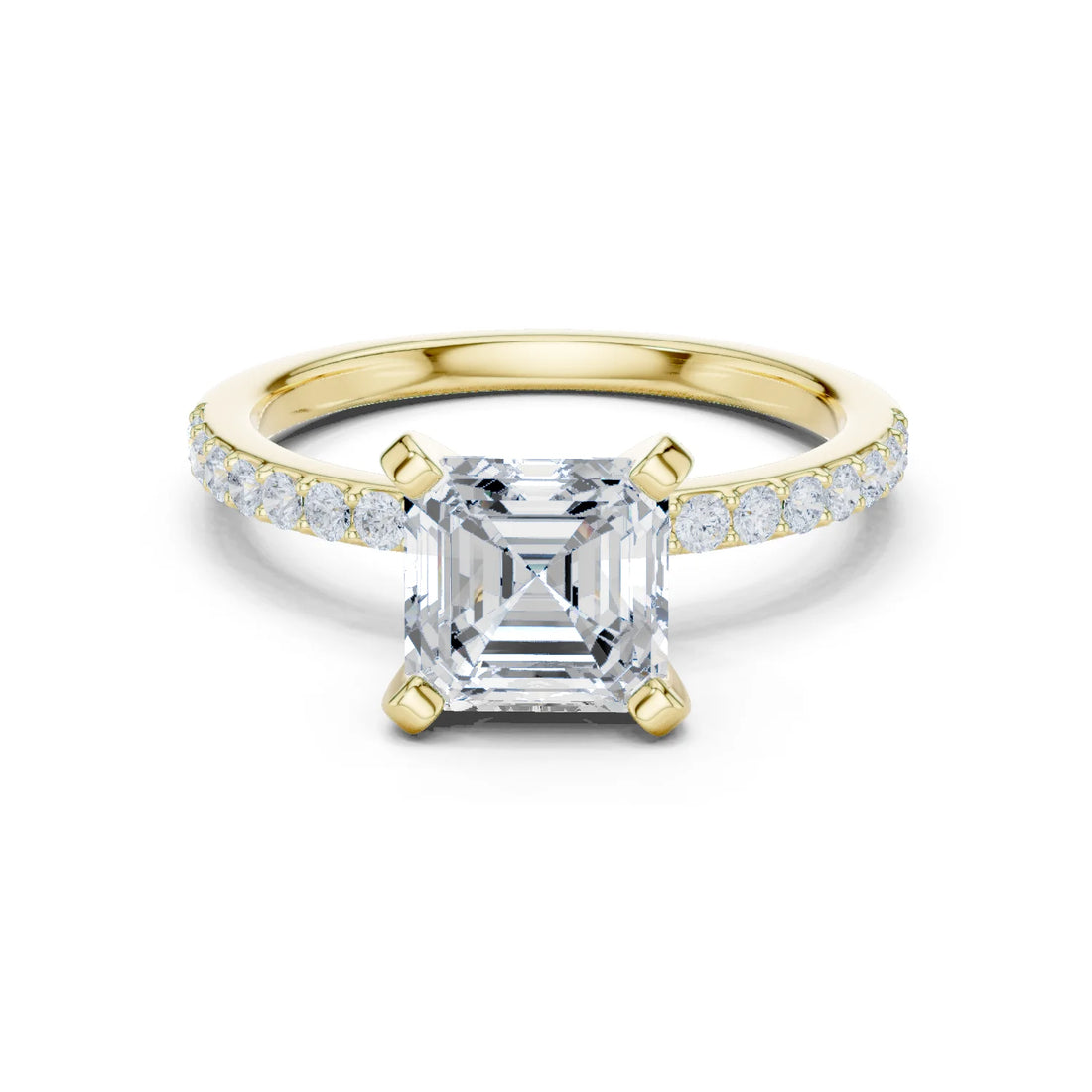 Asscher Cut Diamond Pave Band Solitaire Engagement Ring