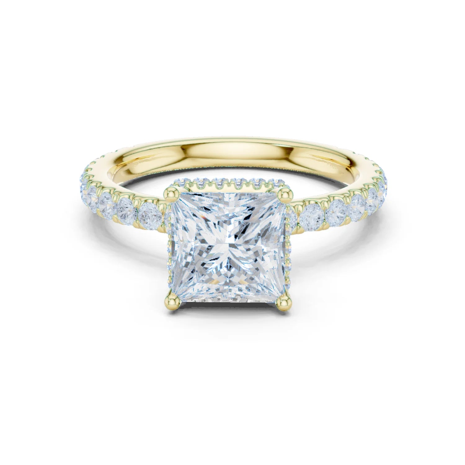 Princess Cut Diamond Double Halo Pave Engagement Ring