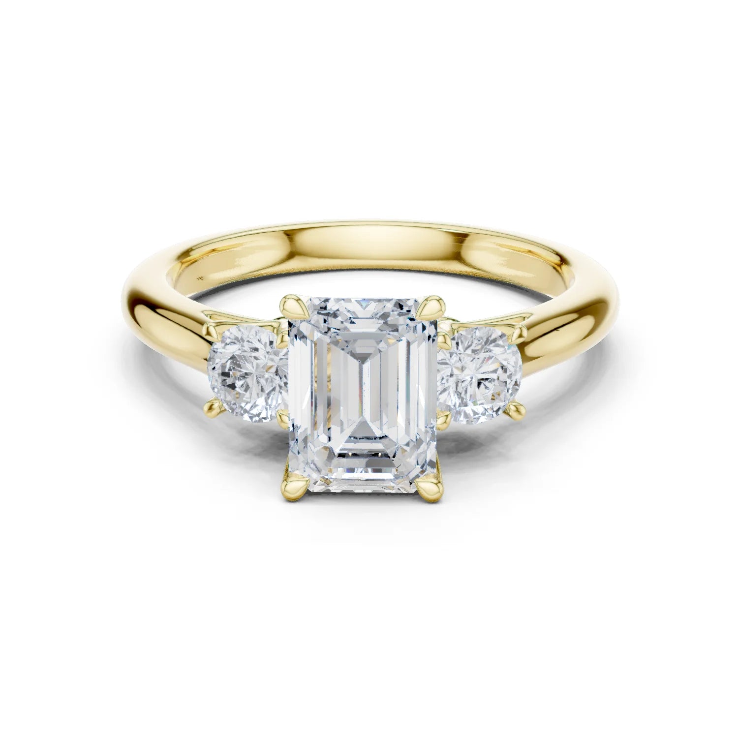 Emerald Diamond Three-Stone Engagement Ring