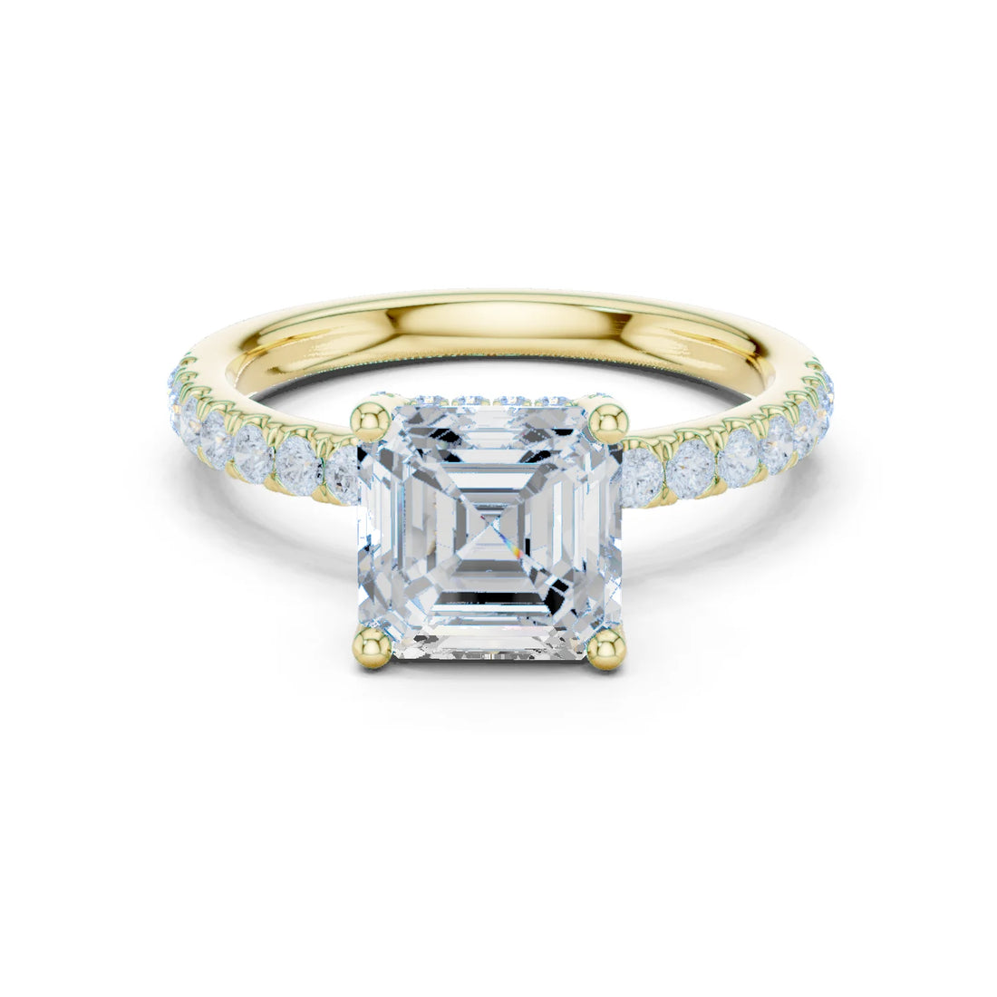 Asscher Diamond Engagement Ring With Pave Band