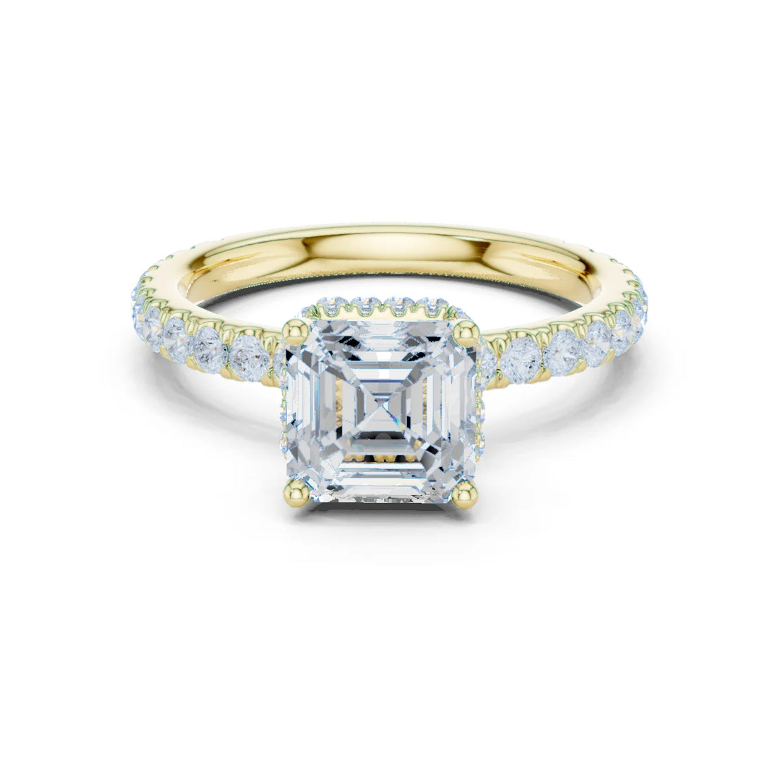 Asscher Cut Diamond Double Halo Pave Engagement Ring