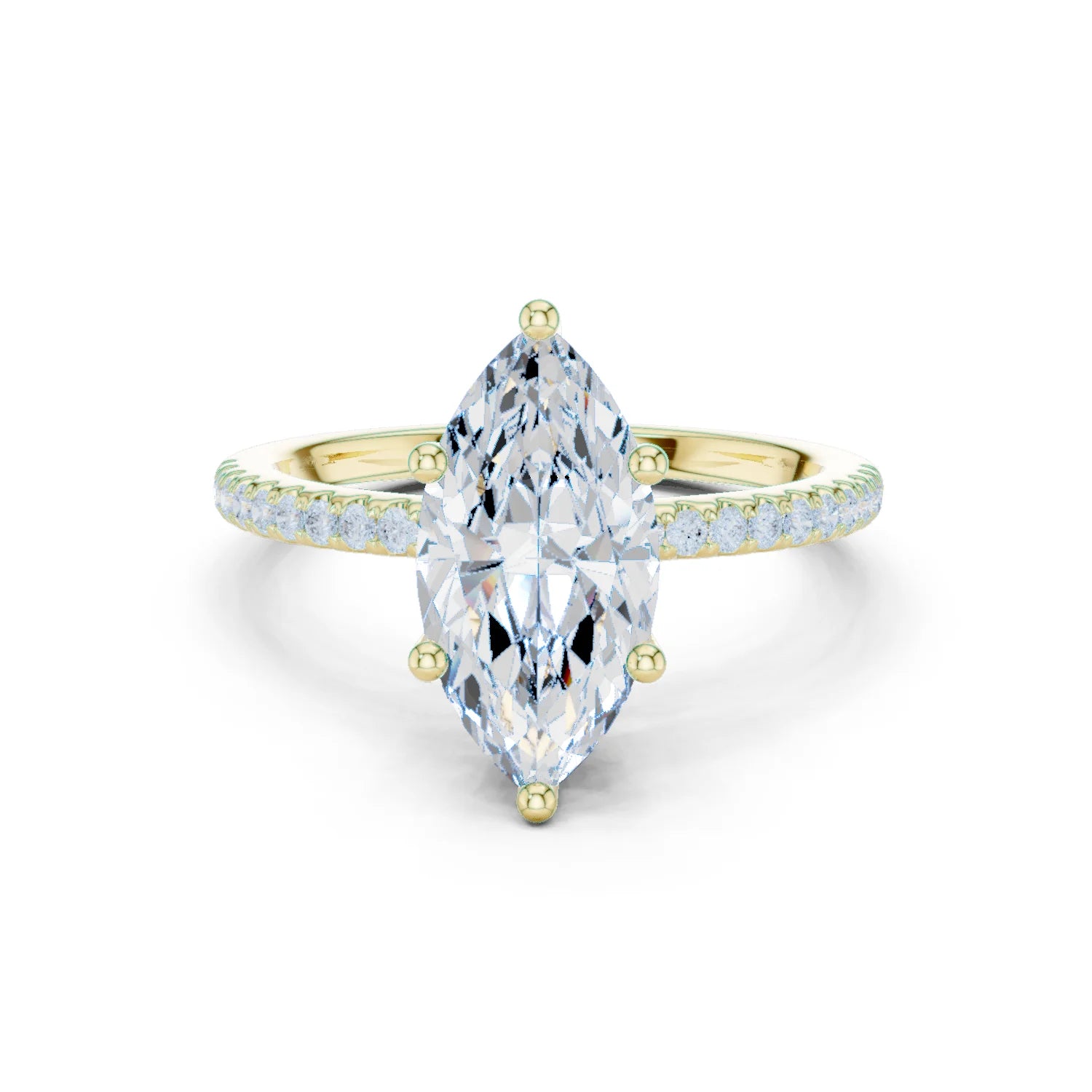Hidden Halo Marquise Cut Diamond Engagement Ring With Pave Band