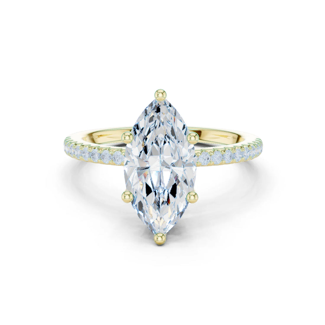 Hidden Halo Marquise Cut Diamond Engagement Ring With Pave Band