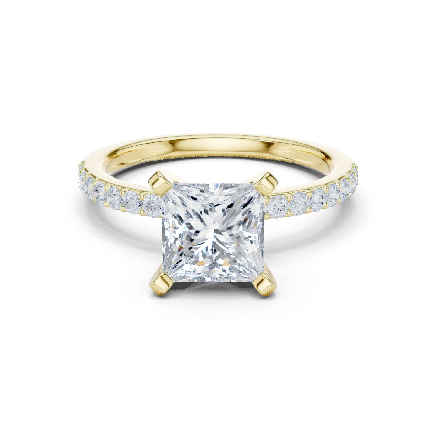 Princess Cut Diamond Pave Band Solitaire Engagement Ring