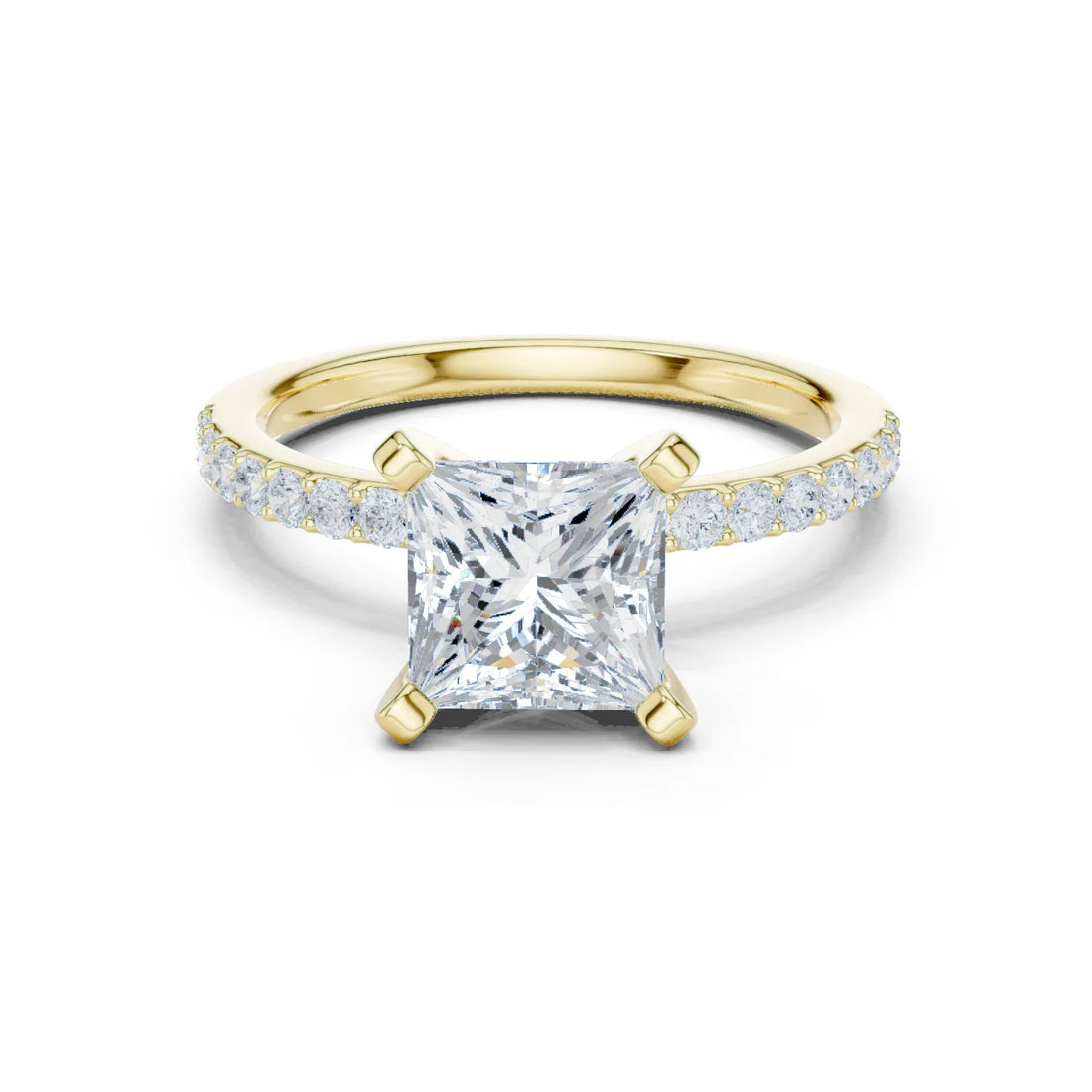 Princess Cut Diamond Pave Band Solitaire Engagement Ring