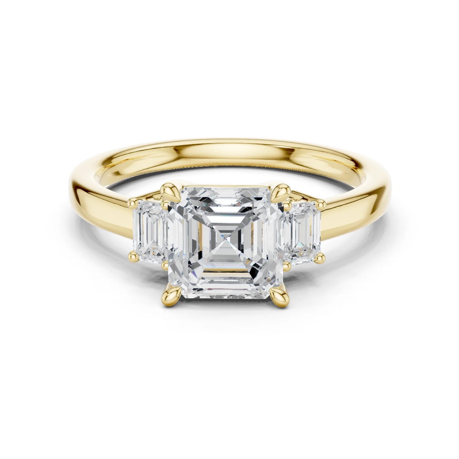 Asscher Shape Diamond Three-Stone Engagement Ring
