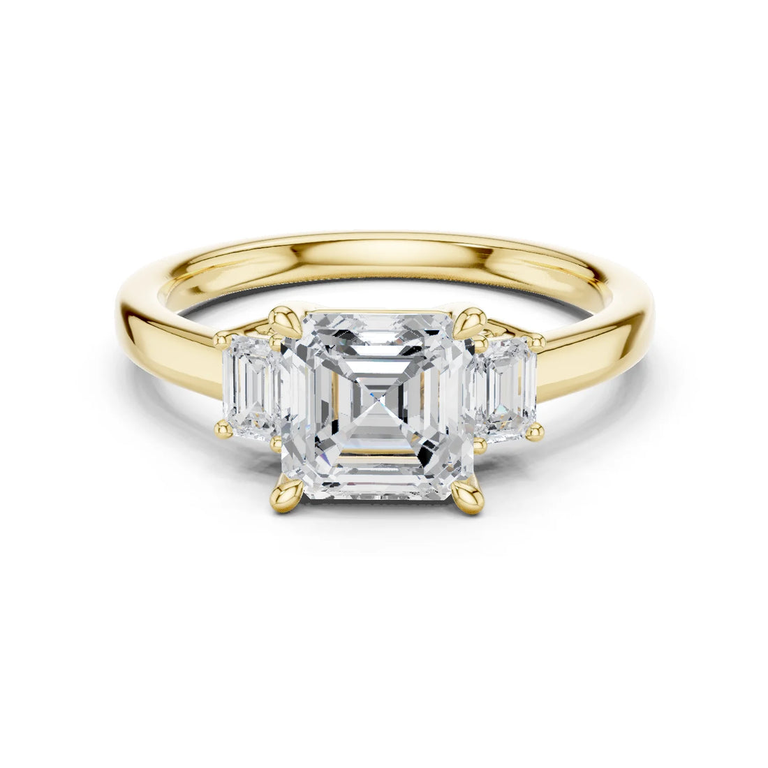 Asscher Shape Diamond Three-Stone Engagement Ring