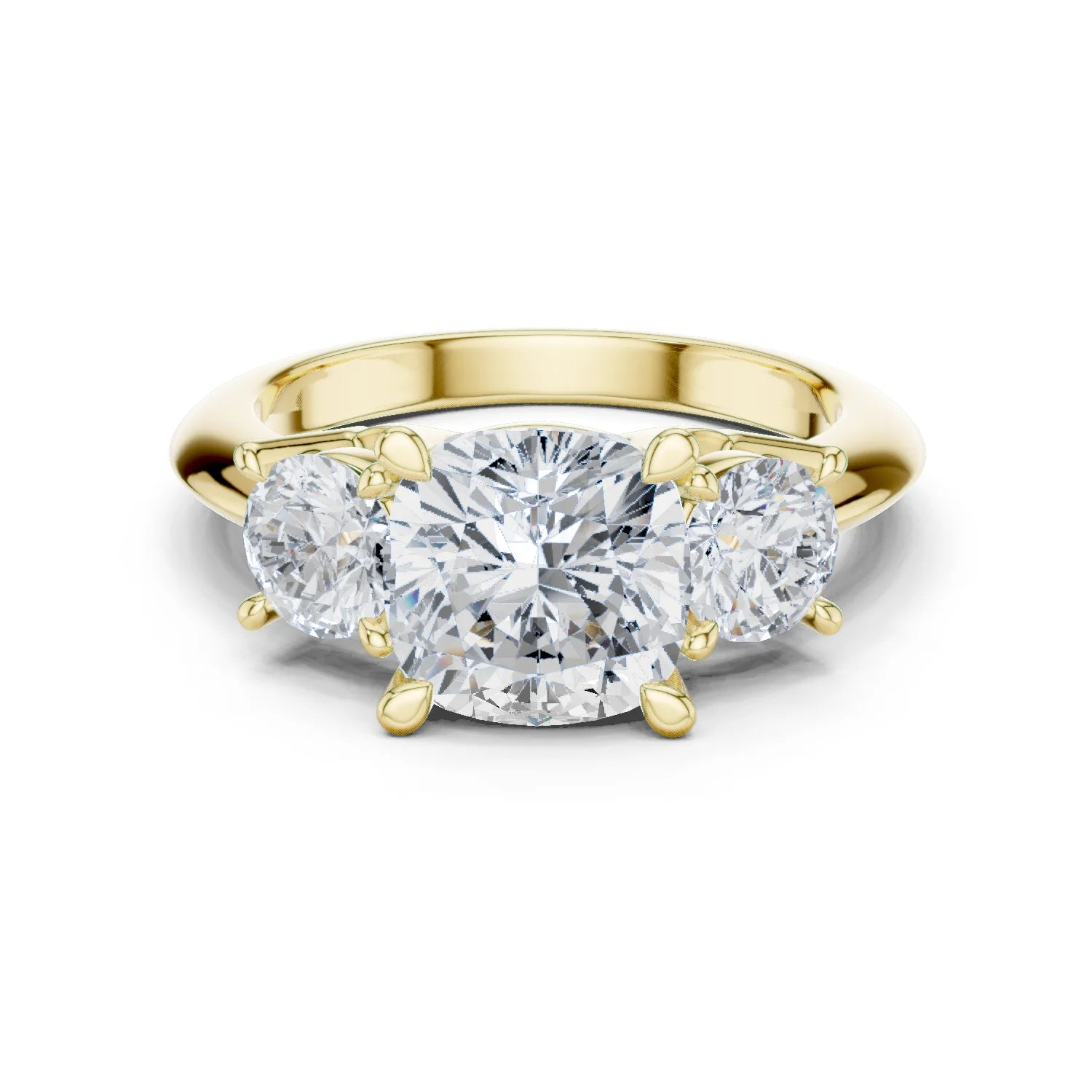 Cushion Cut Diamond Three-Stone Engagement Ring