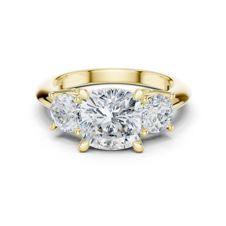 Cushion Cut Diamond Three-Stone Engagement Ring