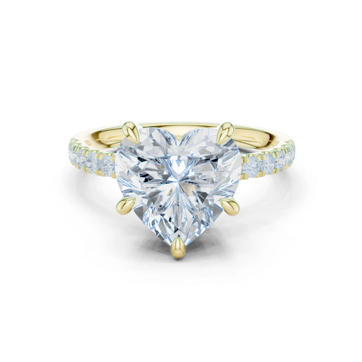 Heart Diamond Hidden Halo Engagement Ring with Pave Band