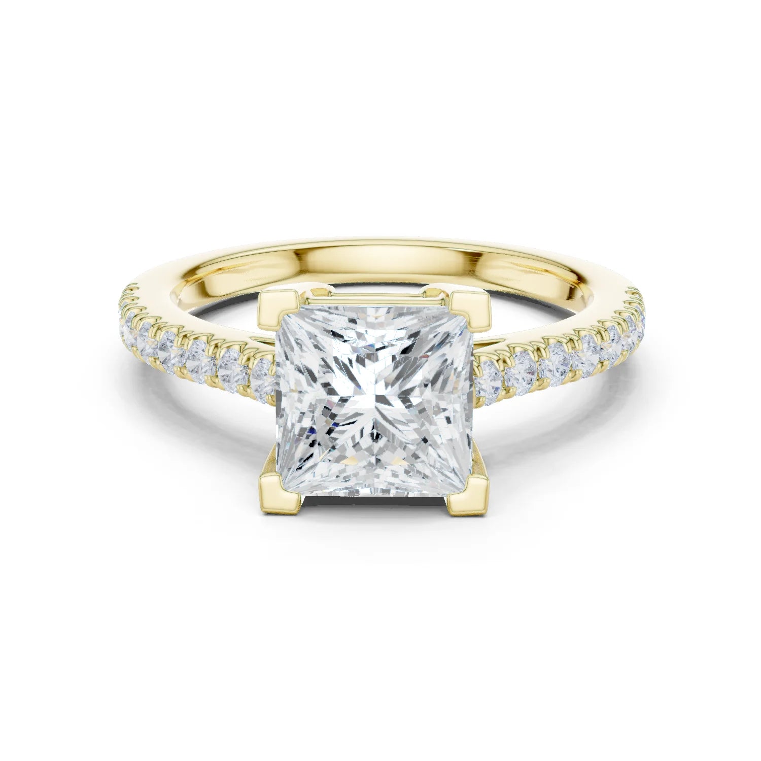 Princess Cut Diamond Pave Band Engagement Ring