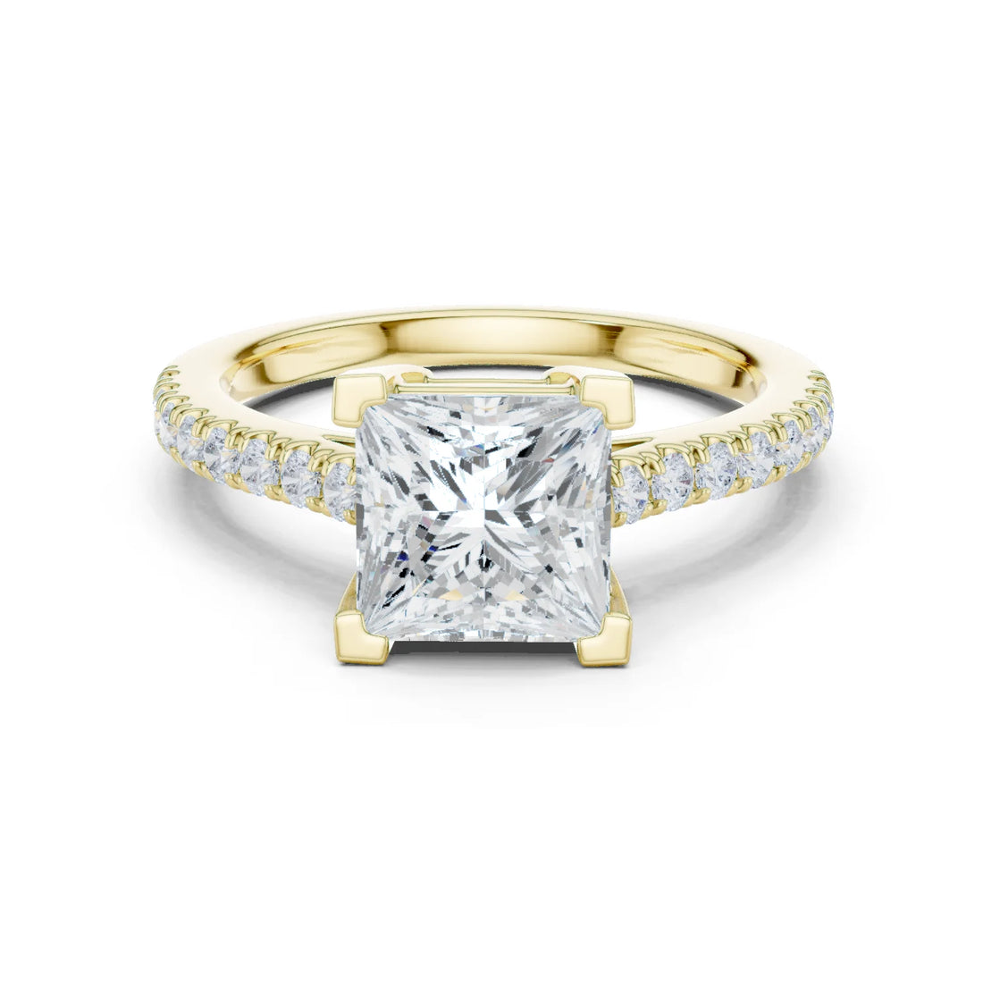 Princess Cut Diamond Pave Band Engagement Ring