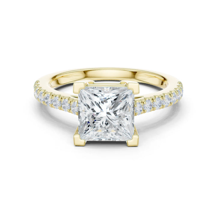 Princess Cut Diamond Pave Band Engagement Ring