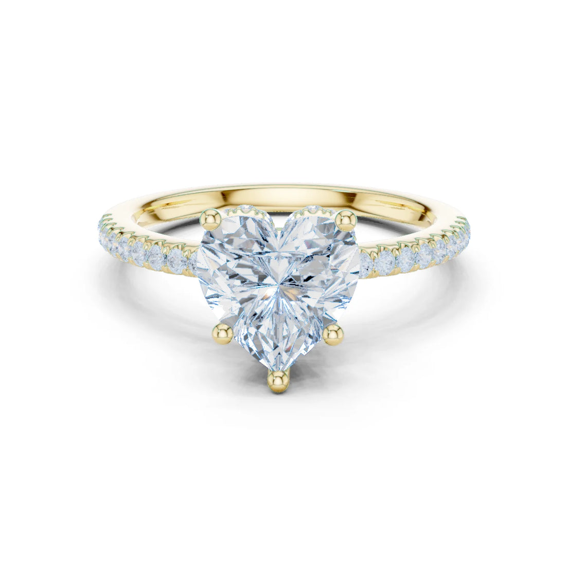 Hidden Halo Heart Cut Diamond Engagement Ring With Pave Band