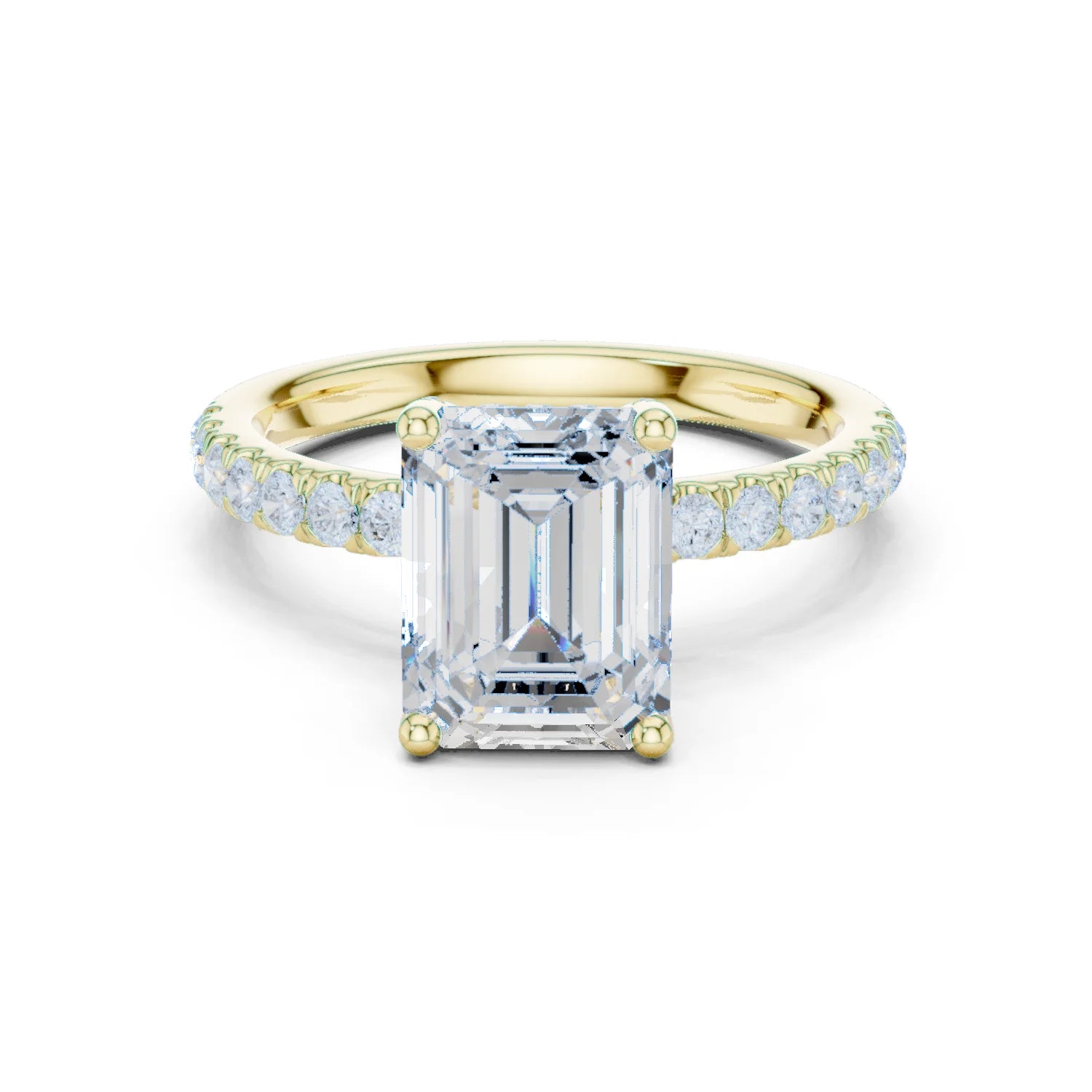 Emerald Diamond Engagement Ring With Pave Band