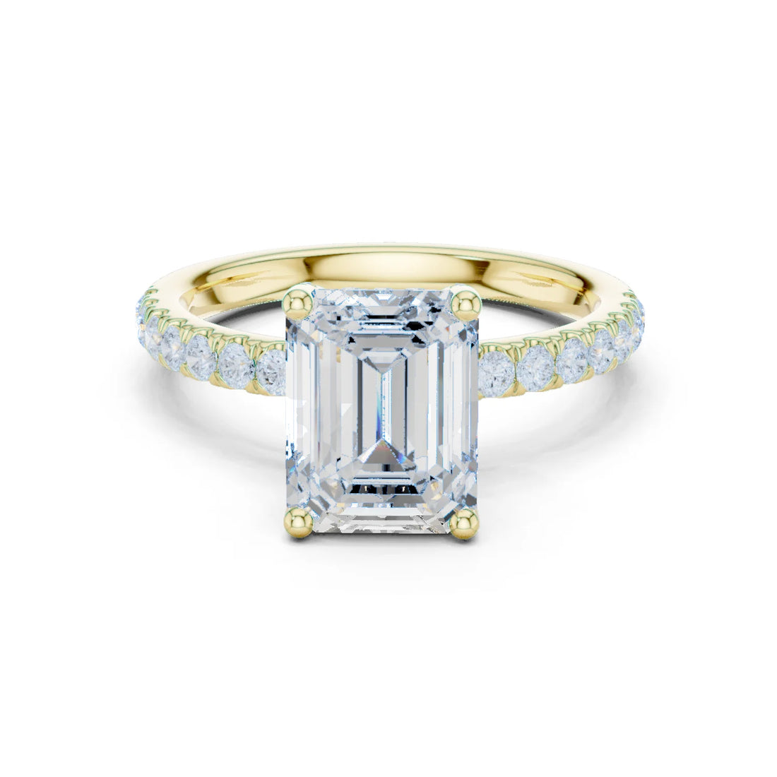 Emerald Diamond Engagement Ring With Pave Band