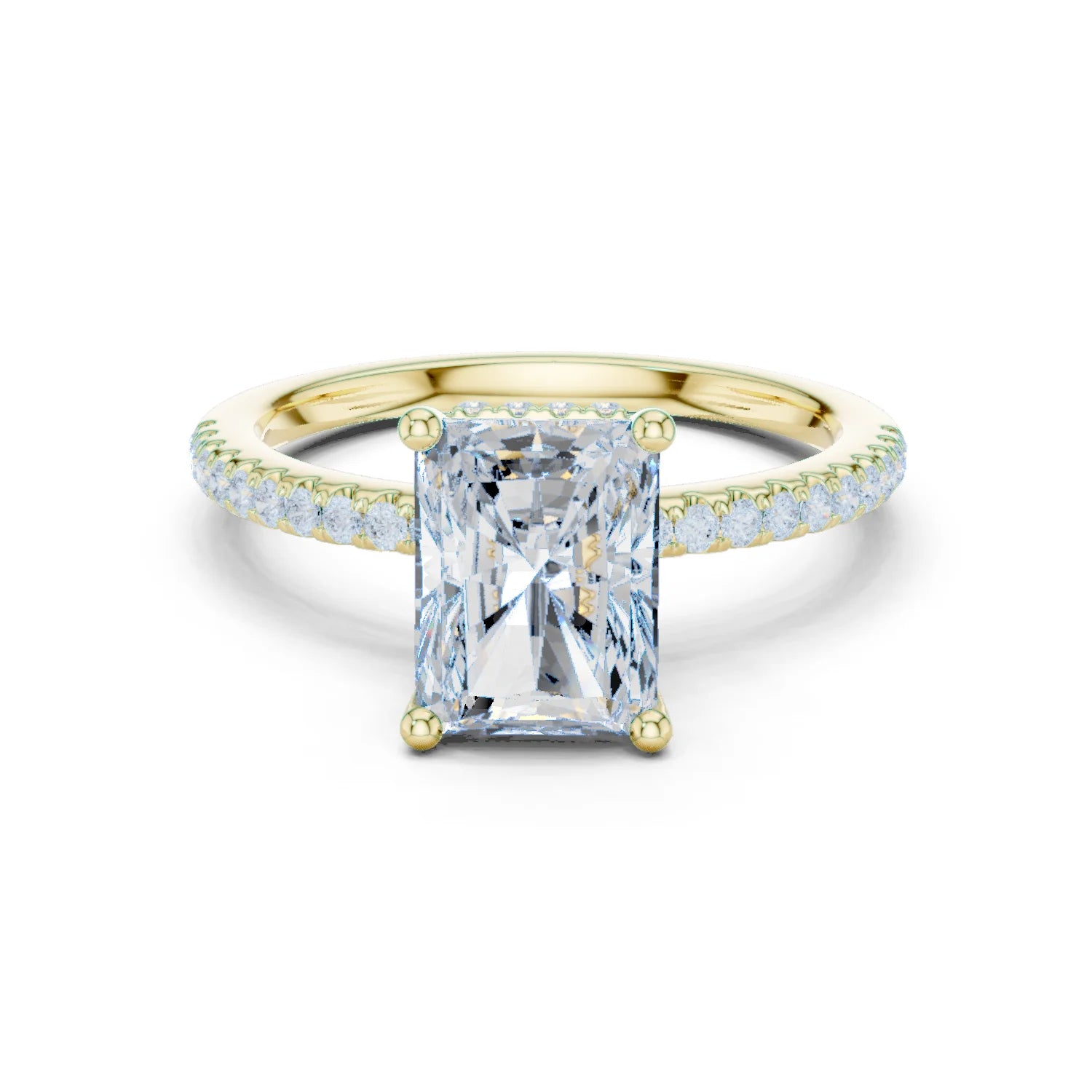 Hidden Halo Radiant Cut Diamond Engagement Ring With Pave Band