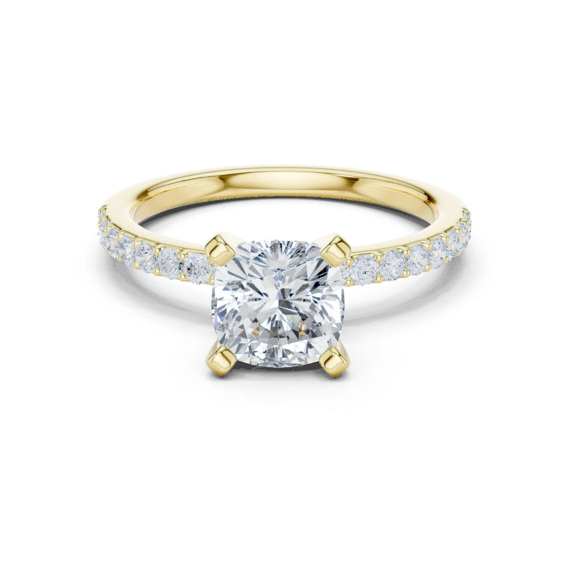 Cushion Cut Diamond Pave Band Solitaire Engagement Ring