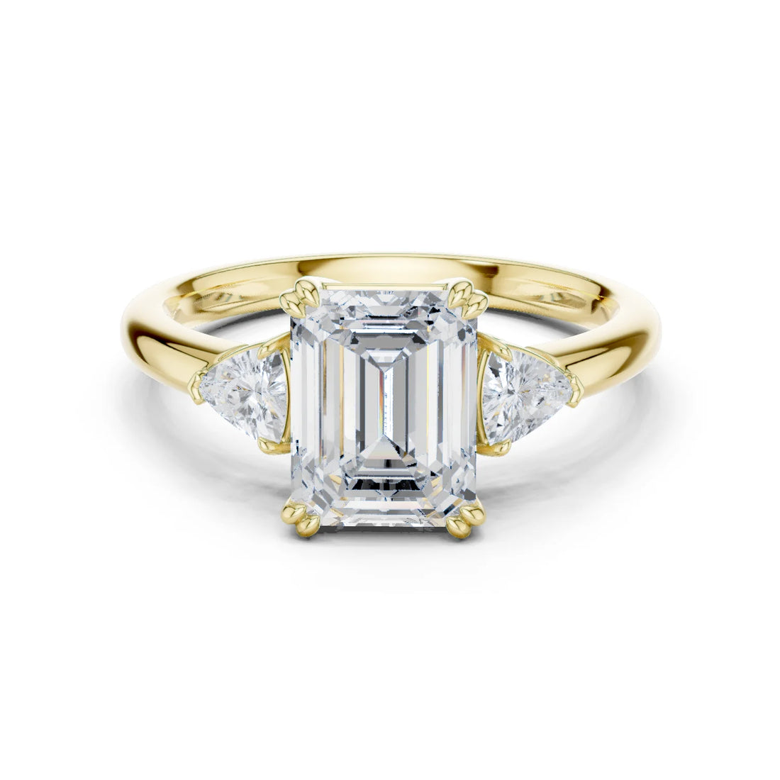 Emerald Diamond Three Stone Engagement Ring