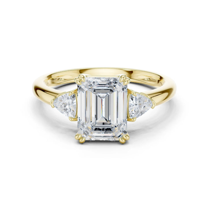 Emerald Diamond Three Stone Engagement Ring
