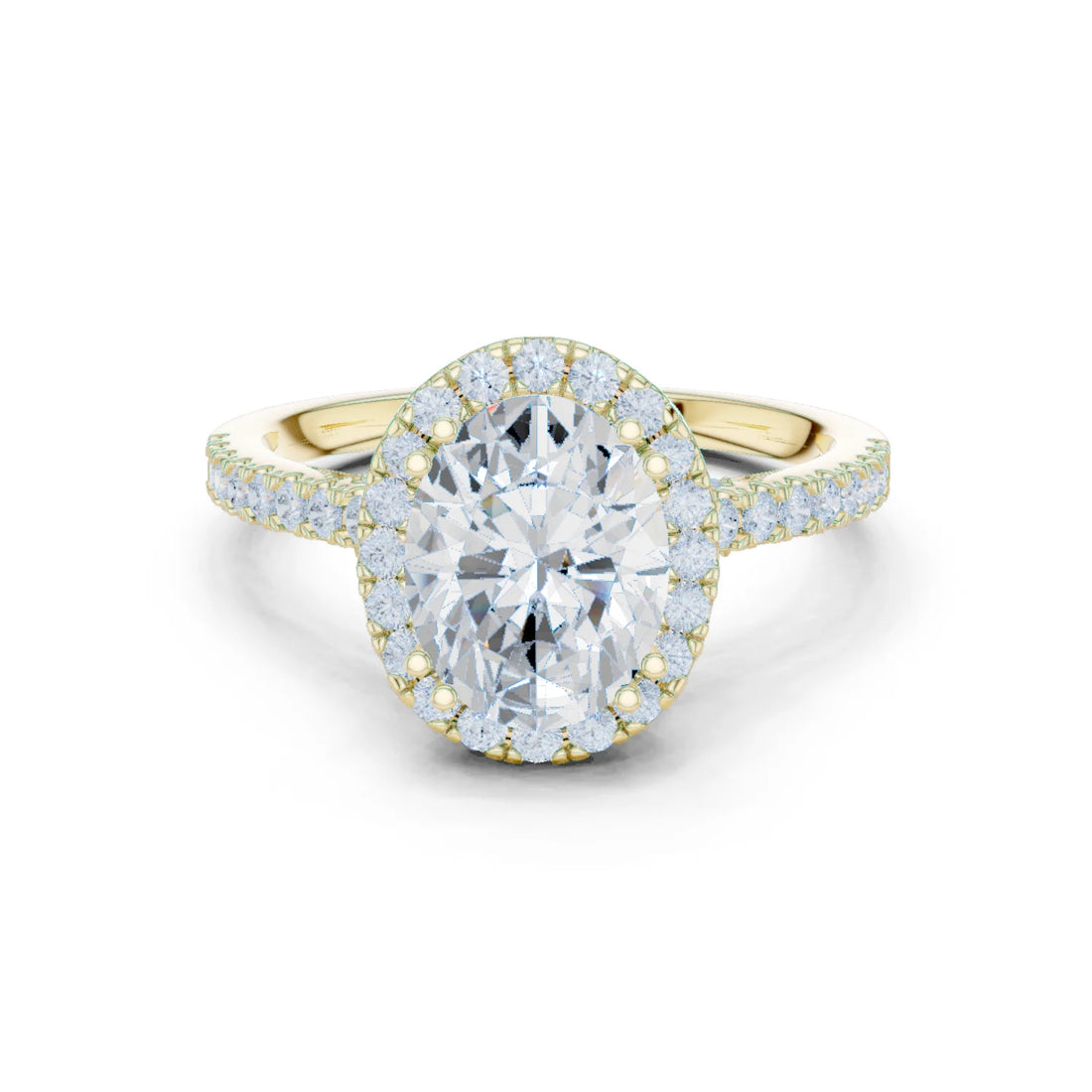 Oval Cut Diamond Halo Engagement Ring with Pave Band