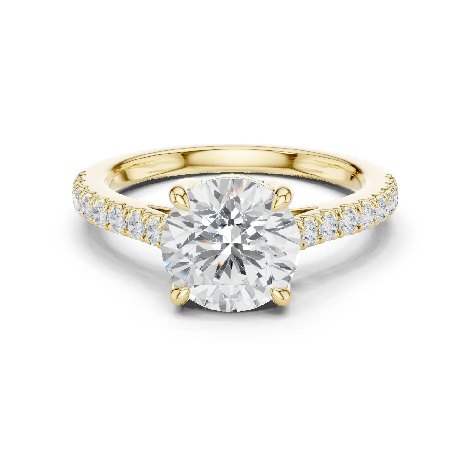 Round Cut Diamond Pave Band Engagement Ring
