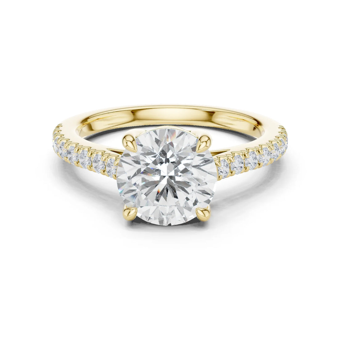 Round Cut Diamond Pave Band Engagement Ring