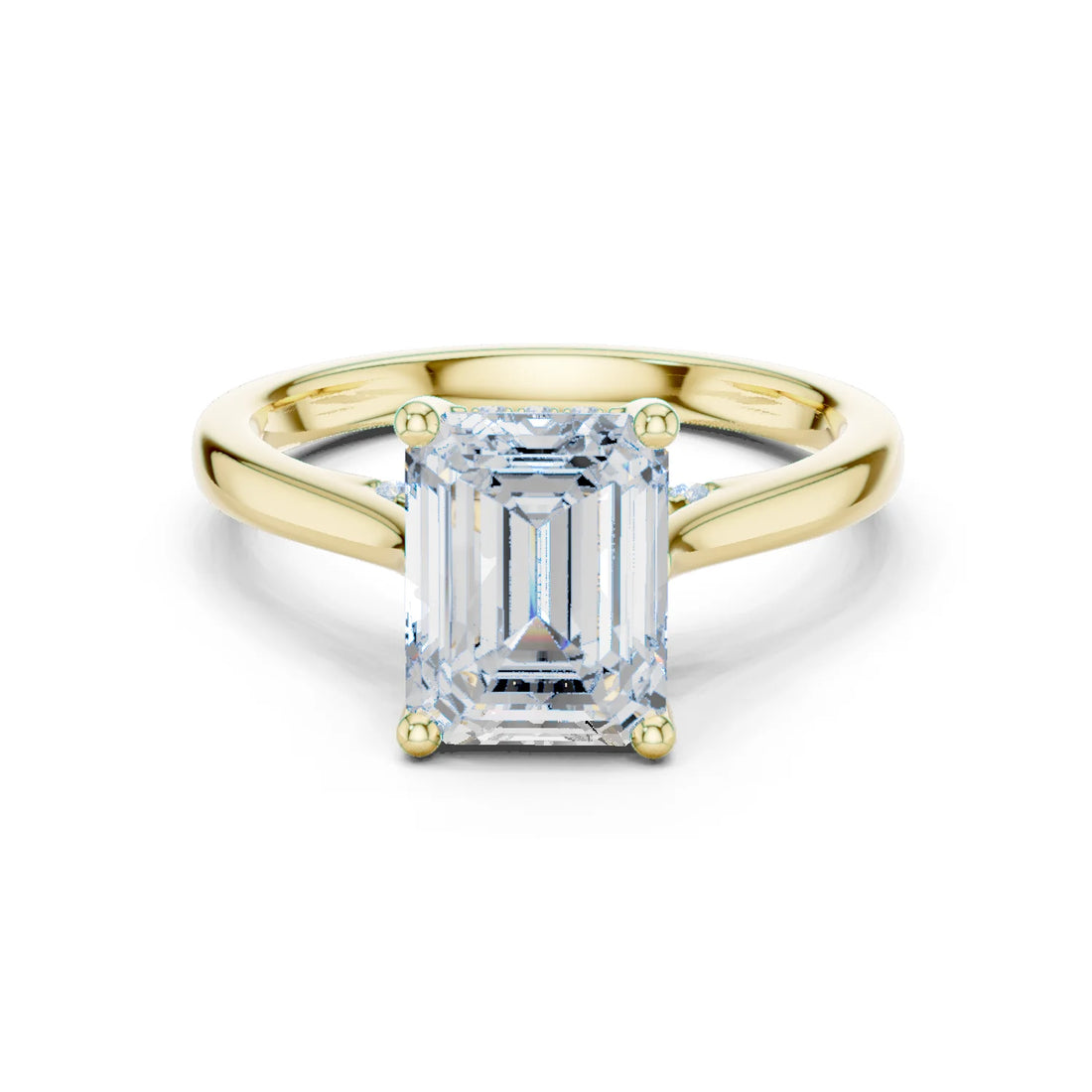 Emerald Cut Diamond Hidden Halo Engagement Ring With Cathedral Pave