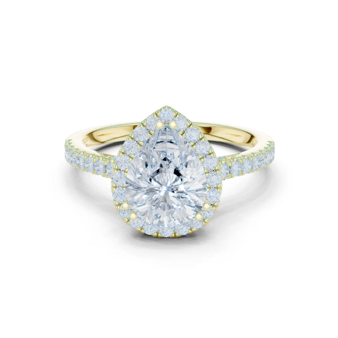 Pear Cut Diamond Halo Engagement Ring with Pave Band