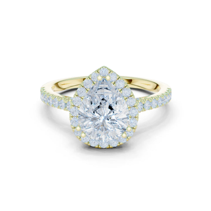 Pear Cut Diamond Halo Engagement Ring with Pave Band