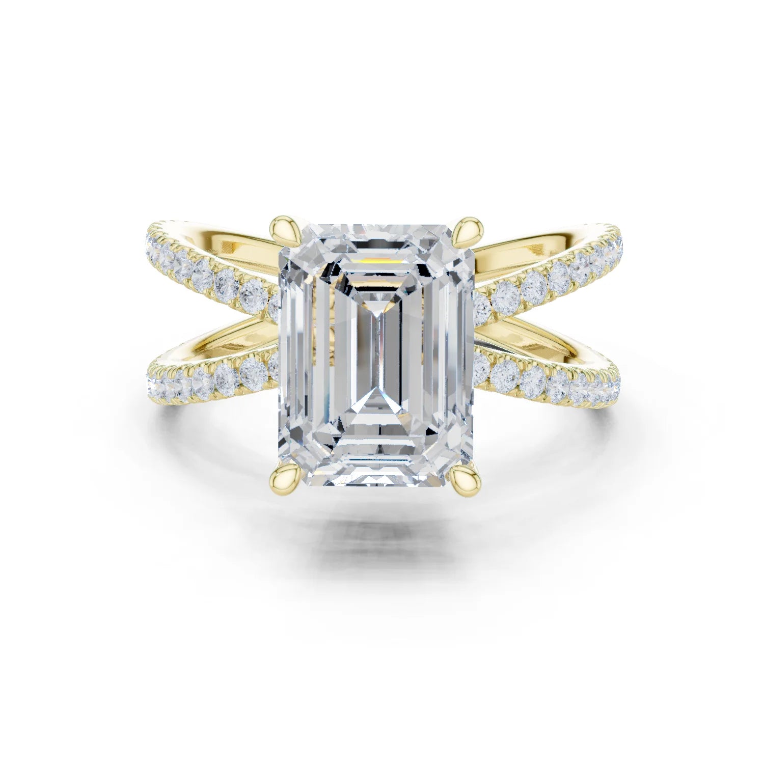 Emerald Cut Diamond Split Shank Engagement Ring