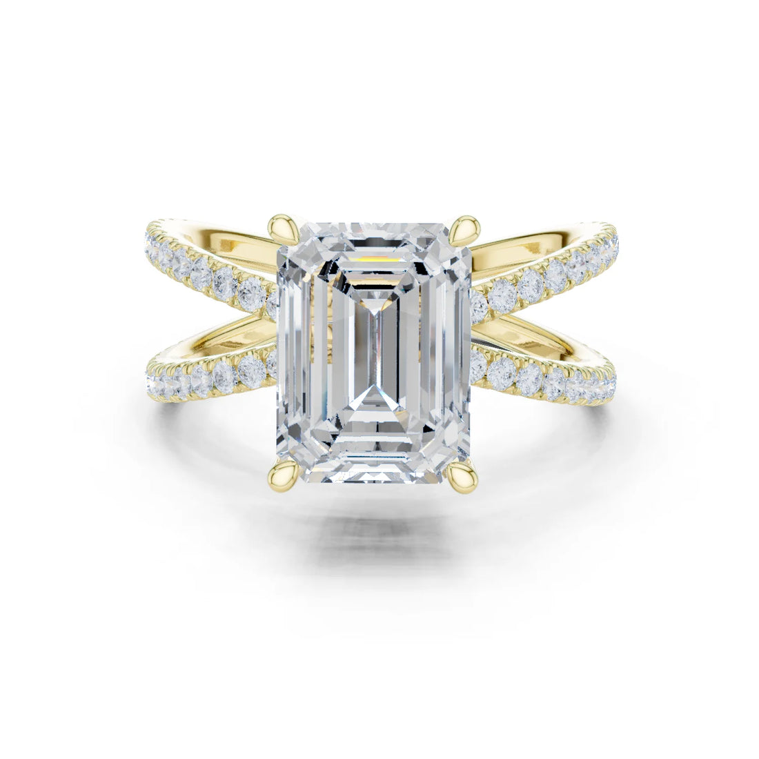 Emerald Cut Diamond Split Shank Engagement Ring