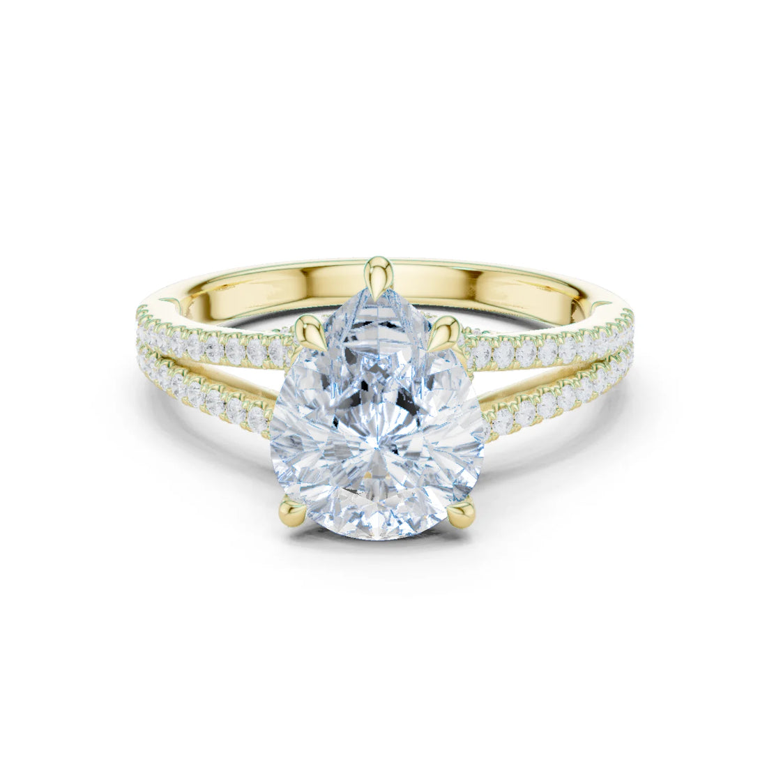 Pear Cut Diamond Split Shank Engagement Ring with Pave Accents
