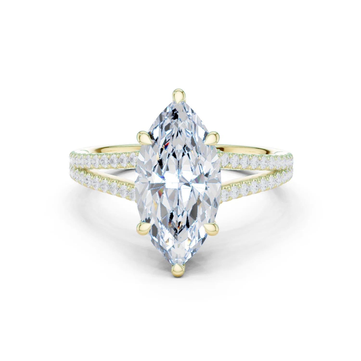 Marquise Cut Diamond Split Shank Engagement Ring with Pave Accents