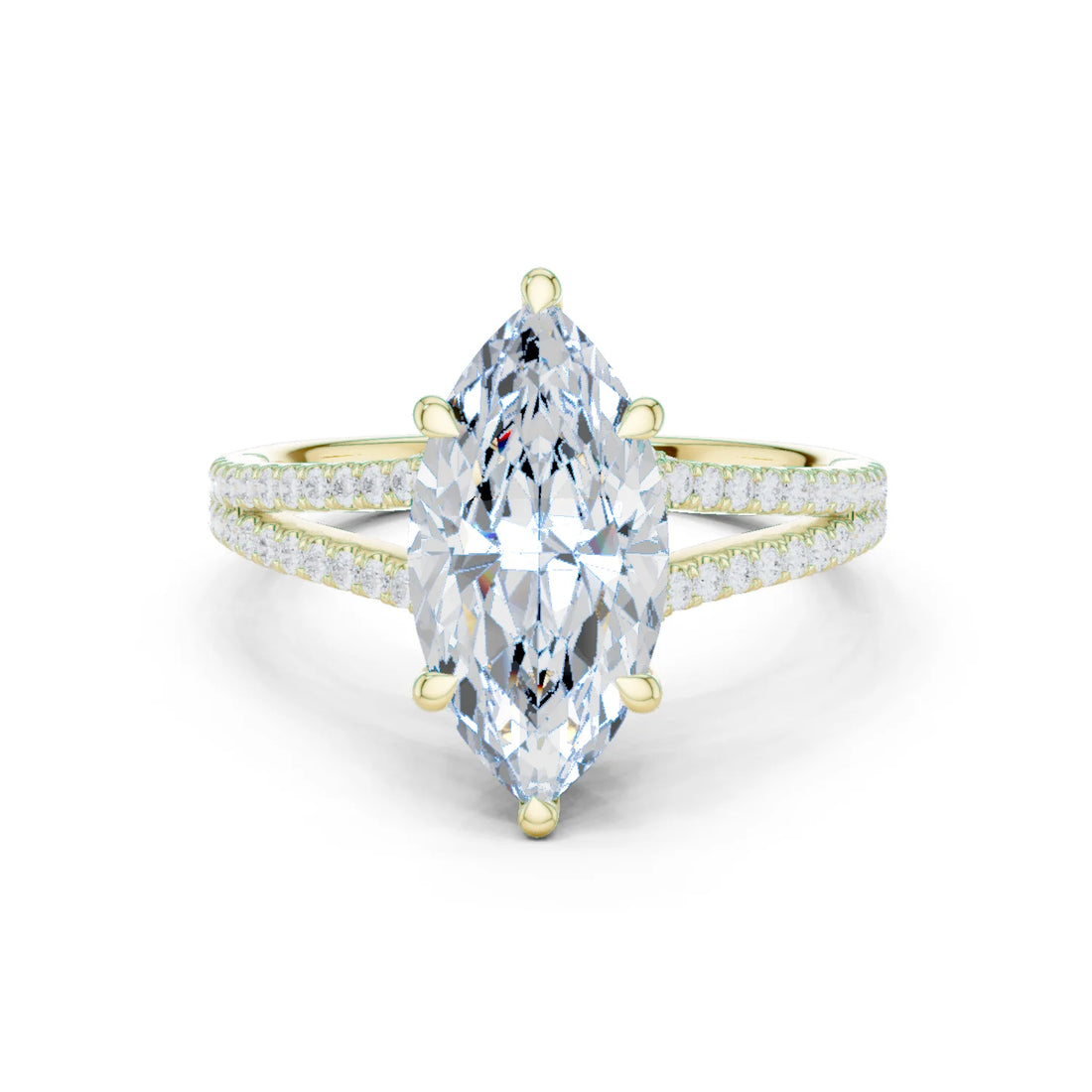 Marquise Cut Diamond Split Shank Engagement Ring with Pave Accents