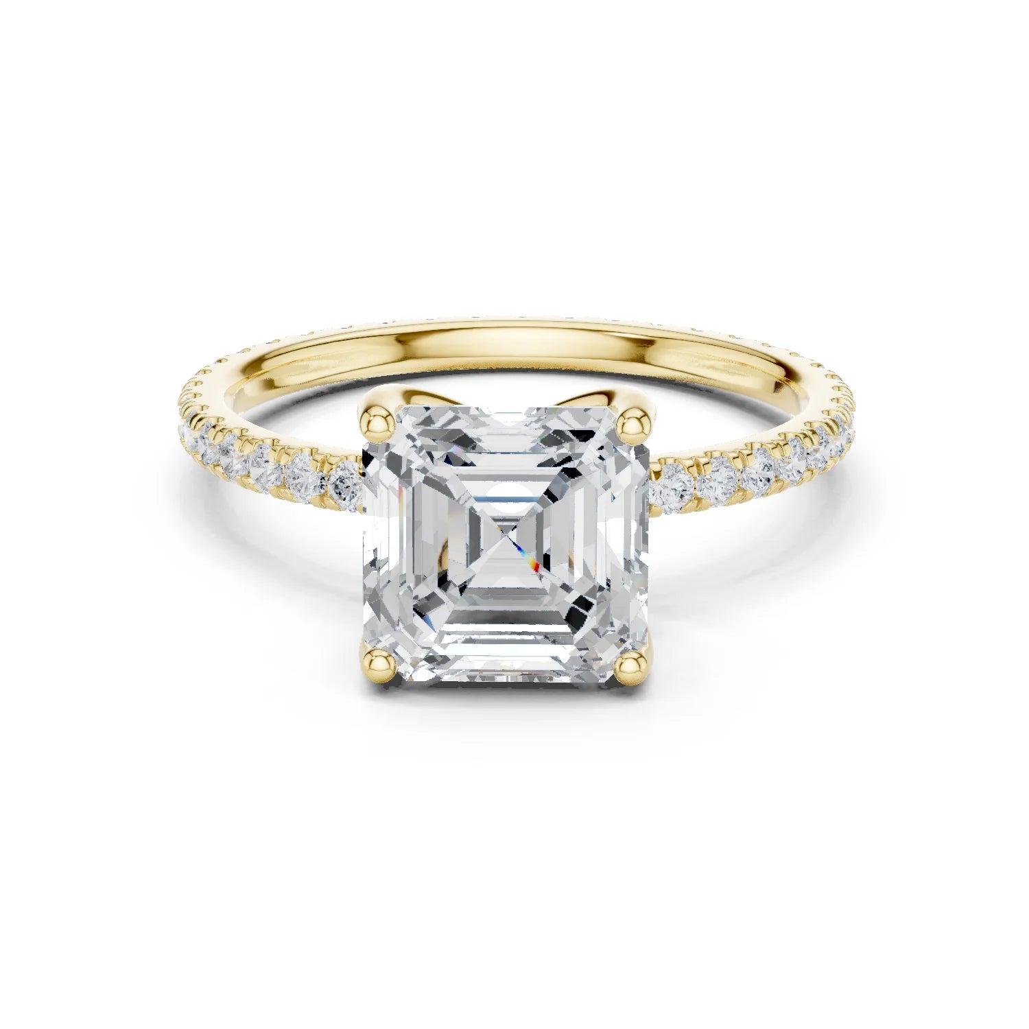 Asscher Shape Diamond Pave Band Engagement Ring